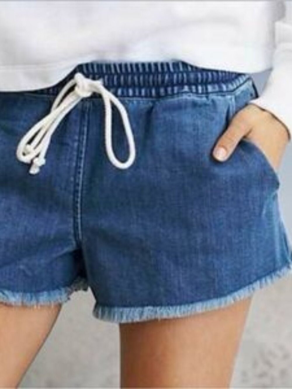 Aerie Medium Wash Denim Shorts with White Cinch Waist